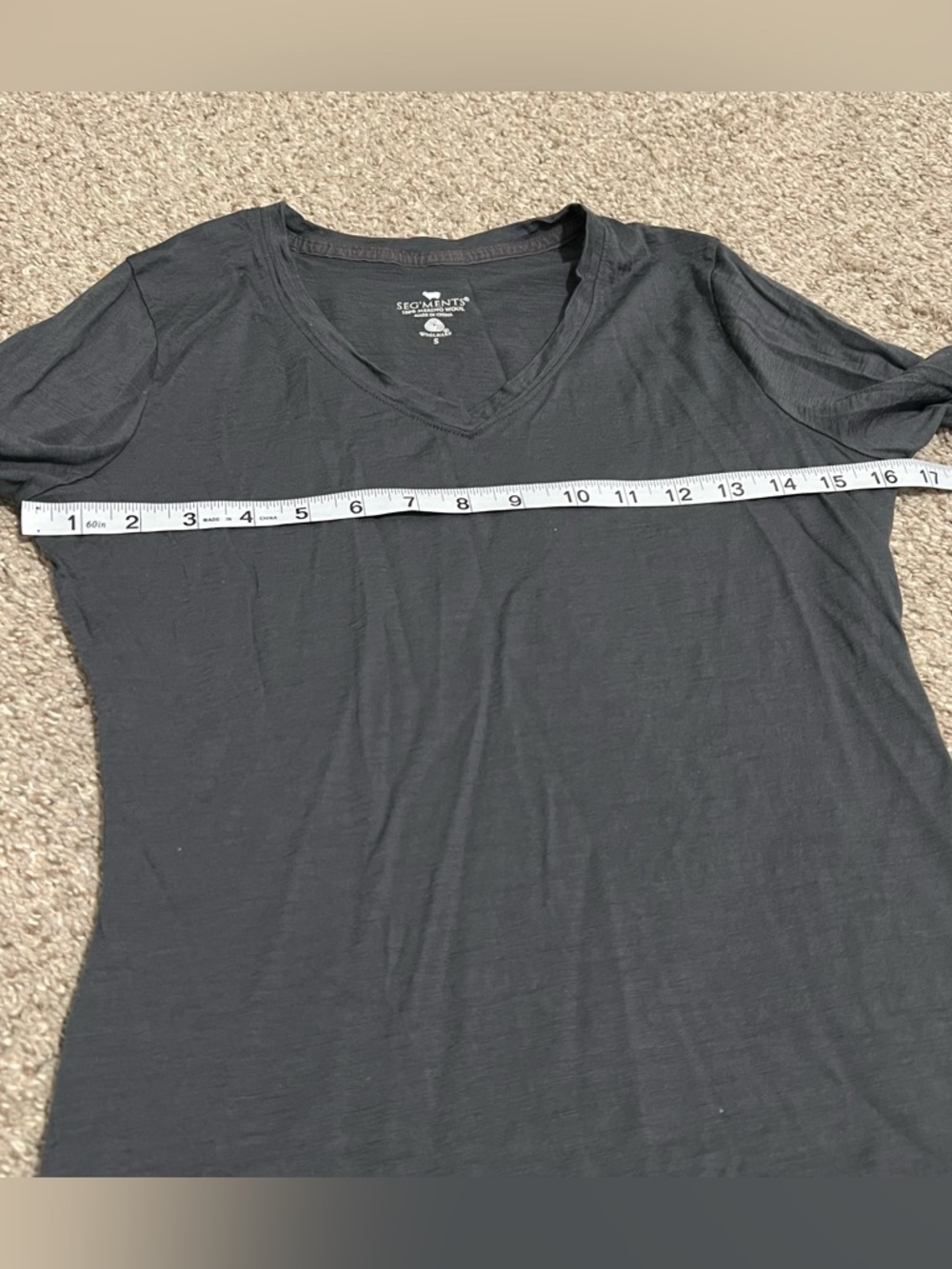 Seg’Ments Women's Gray 100% Merino Wool V-Neck Long Sleeve Tee Size Small - Picture 4 of 9